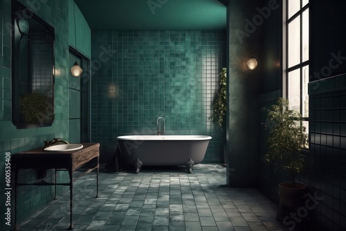 Elegant Green Bathroom with Luxurious Features and Contemporary Design..