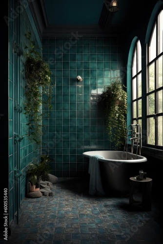 Tranquil Green Bathroom Oasis with Soothing Hues and Elegant Elements..