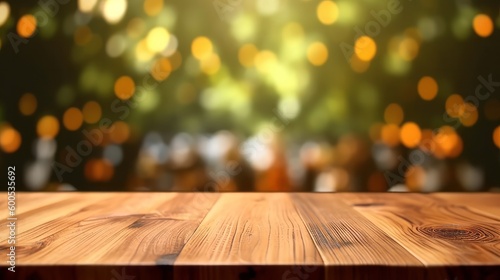 Photographie Empty wooden table top with blurred background. Generative AI