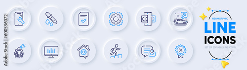 Reject medal, Music making and Work home line icons for web app. Pack of Chemistry pipette, Brand ambassador, Phishing pictogram icons. Seo gear, Leader run, Checked file signs. Vector © blankstock