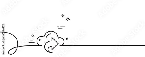 Cloud computing share line icon. Continuous one line with curl. Internet data storage sign. File hosting technology symbol. Cloud share single outline ribbon. Loop curve pattern. Vector