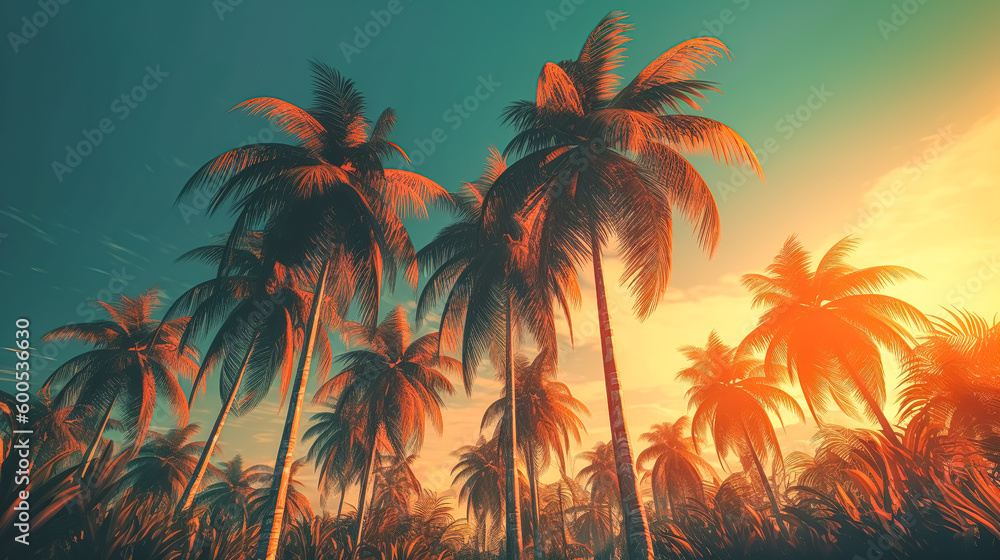 Palm trees against the sky, generative AI.