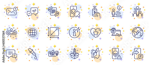 Outline set of Recruitment, Power info and Support line icons for web app. Include Inclusion, Ranking star, Square area pictogram icons. Globe, Electricity, Painting brush signs. Vector