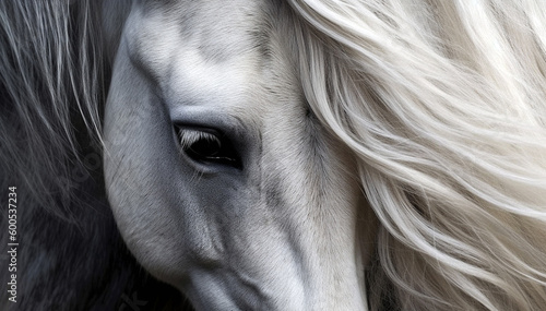 Brown,white horse fur, long magical mane background texture, Beautiful portrait of a horse closeup