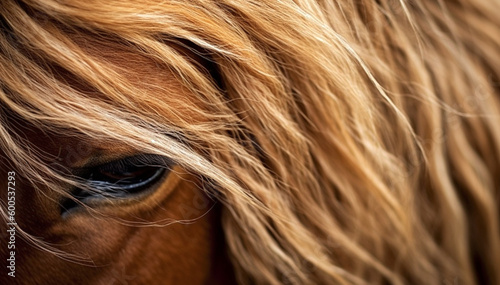 Brown,white horse fur, long magical mane background texture, Beautiful portrait of a horse closeup