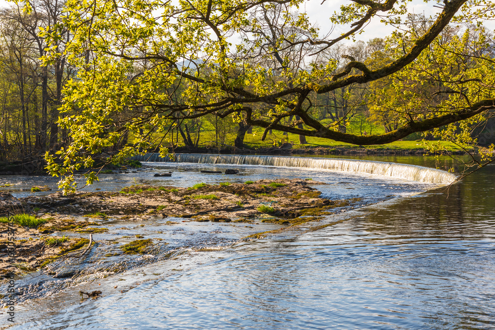 View of the Horseshoe Falls near Llangollen. Llangollen, Denbighshire, Wales.