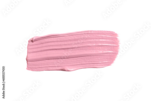Pink stroke isolated on white background. Makeup smear smudge swatch