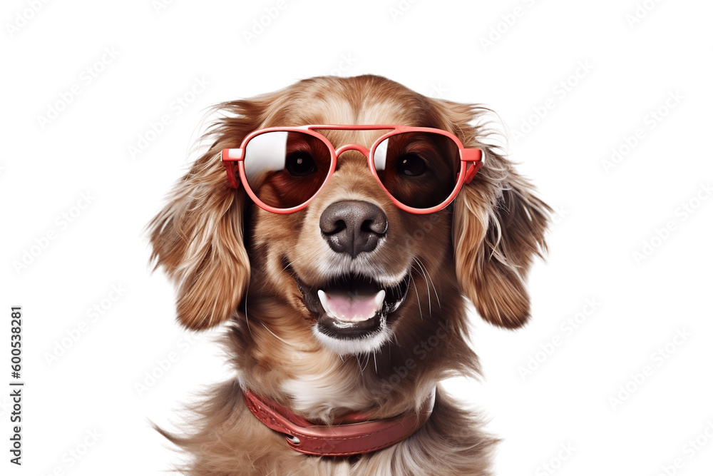 Happy Dog in Sunglasses on White Background. AI