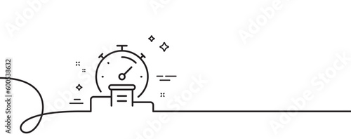 Timer line icon. Continuous one line with curl. Stopwatch time results sign. Podium with countdown clock symbol. Timer single outline ribbon. Loop curve pattern. Vector