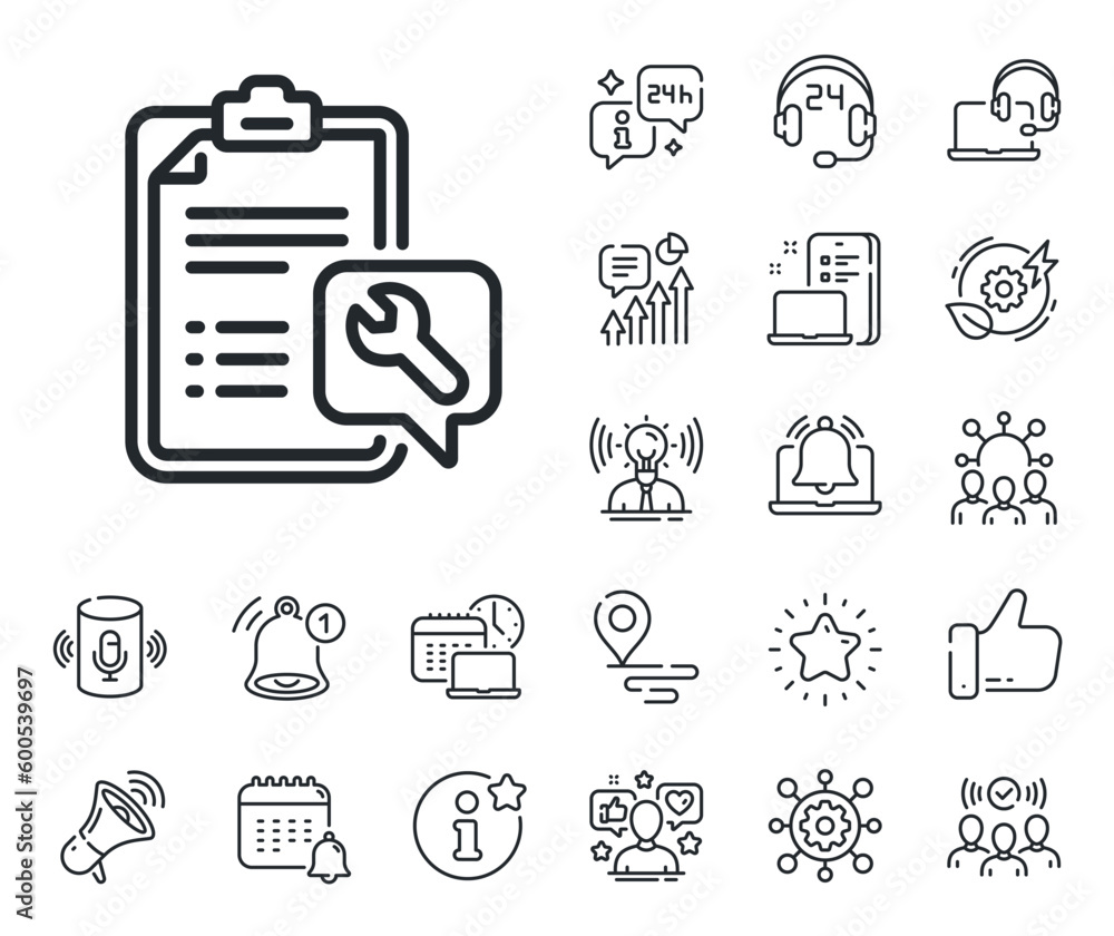 Repair List Icon Repair service checklist sign. Place location, technology and smart ...