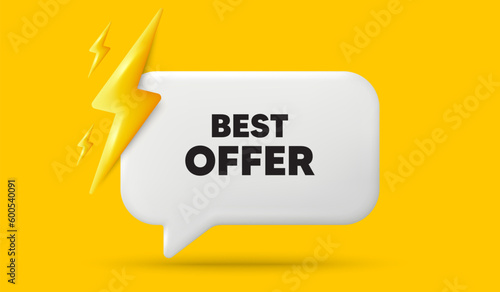 Best offer tag. 3d speech bubble banner with power energy. Special price Sale sign. Advertising Discounts symbol. Best offer chat speech message. 3d offer talk box. Vector