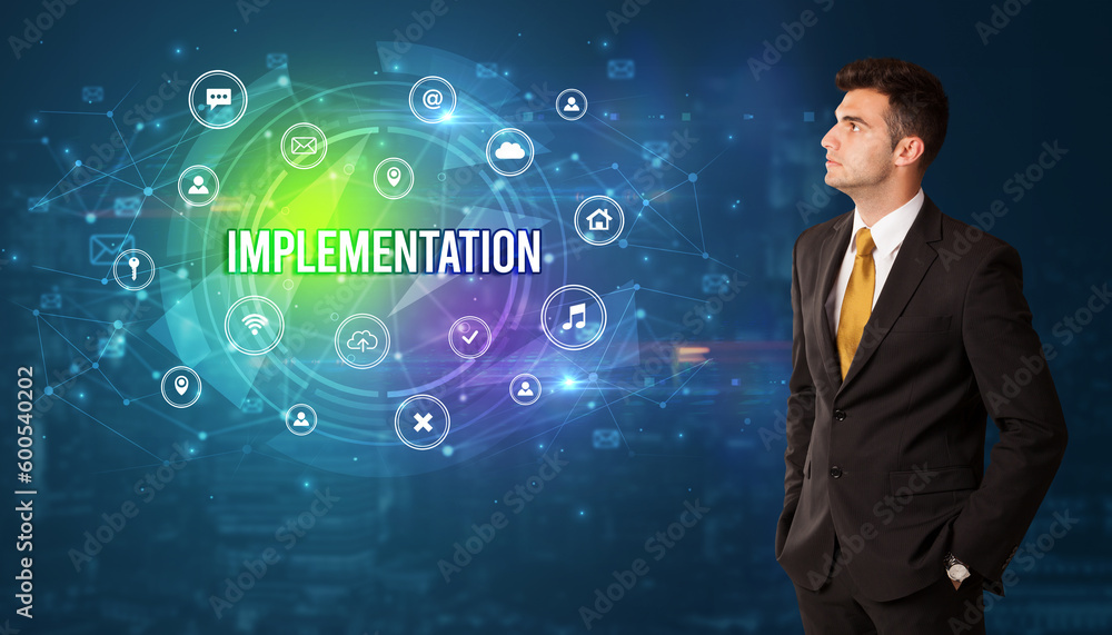Businessman thinking about modern technology Businessman thinking about modern technology