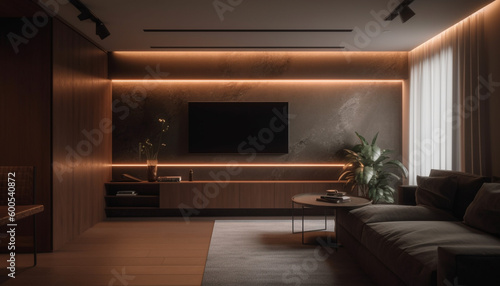 Luxury modern apartment with elegant wood design generated by AI