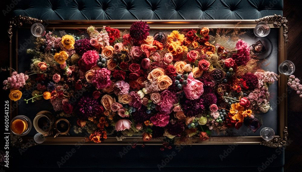 Rustic bouquet of pink blossoms on wooden table generated by AI