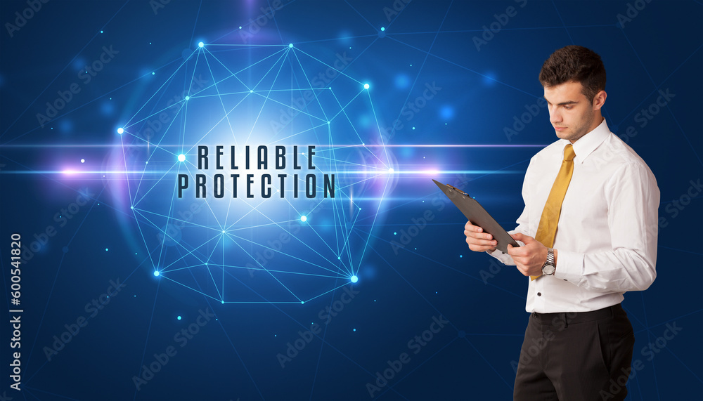 businessman thinking about security concept businessman thinking about security concept