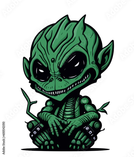 Vector illustration of a space alien. Green ufo for kids in flat style for printing on t-shirts.