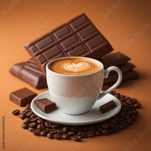 Cup of coffee with chocolate bars. Generative AI