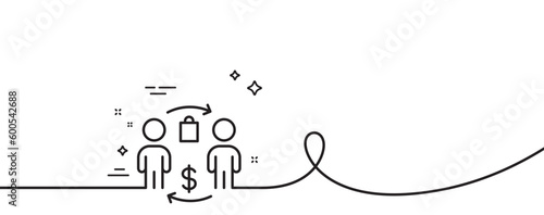 Buying process line icon. Continuous one line with curl. Shopping bag sign. Supermarket purchases symbol. Buying process single outline ribbon. Loop curve pattern. Vector