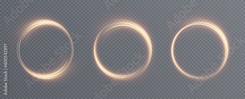 Vector light line effect of golden circle. Luminous fire trail on a transparent background. Light round line with an advantage effect. Golden circle light png.