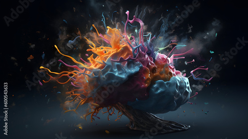 Concept art of a human brain exploding with knowledge, creativity and electricity © Manuel