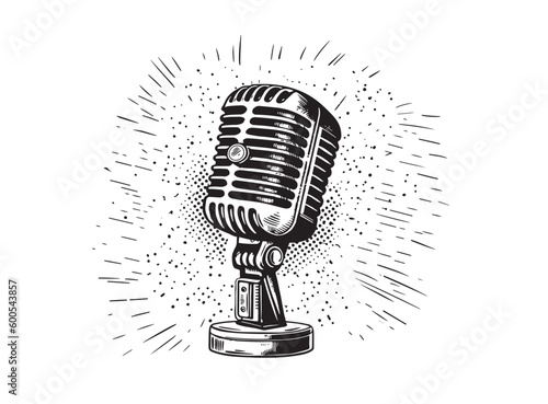 Retro microphone sketch. Hand drawn illustration. Vector.	

