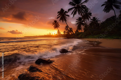 Tropical Serenity: Vibrant Sunset on a Paradise Beach © Ben