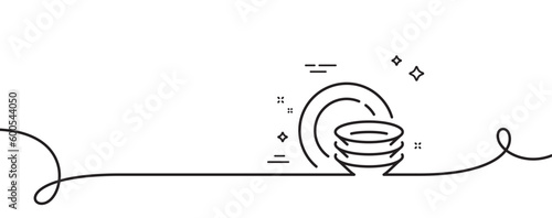 Dishes line icon. Continuous one line with curl. Tableware plates sign. Food kitchenware symbol. Dishes single outline ribbon. Loop curve pattern. Vector