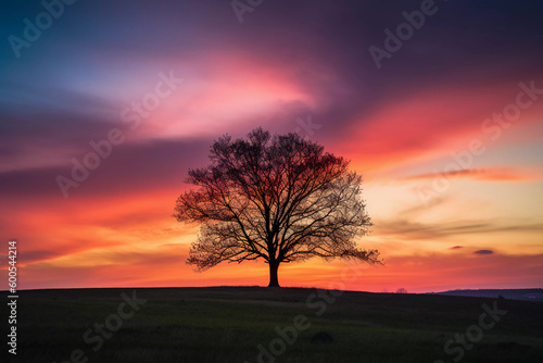 Solitary Beauty: Silhouette of a Tree Embracing the Sunset