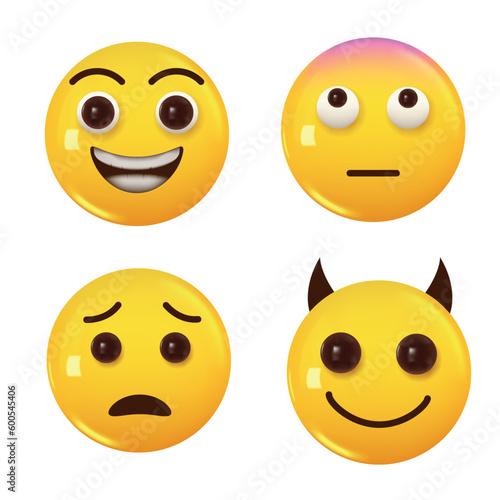 Set of 3d icon yellow color smile emoji. Vector