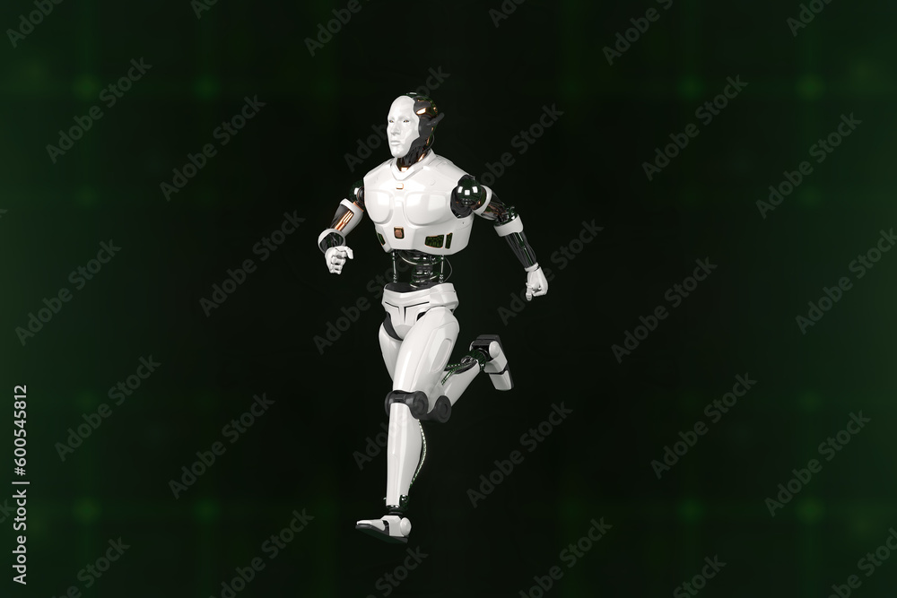 Fototapeta premium Futuristic world robots are running. Presentation of technology with robots. 3d rendering action of robot.