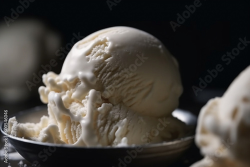 Creamy ice cream, close up view. Generative AI