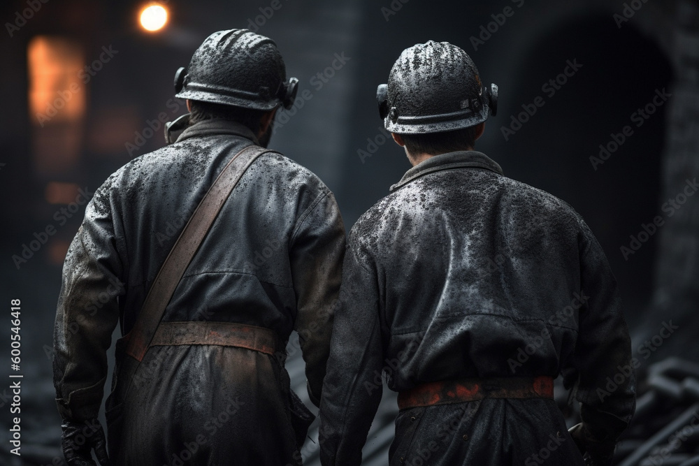 Coal miners in underground mine. Generative AI Coal miners in underground mine. Generative AI