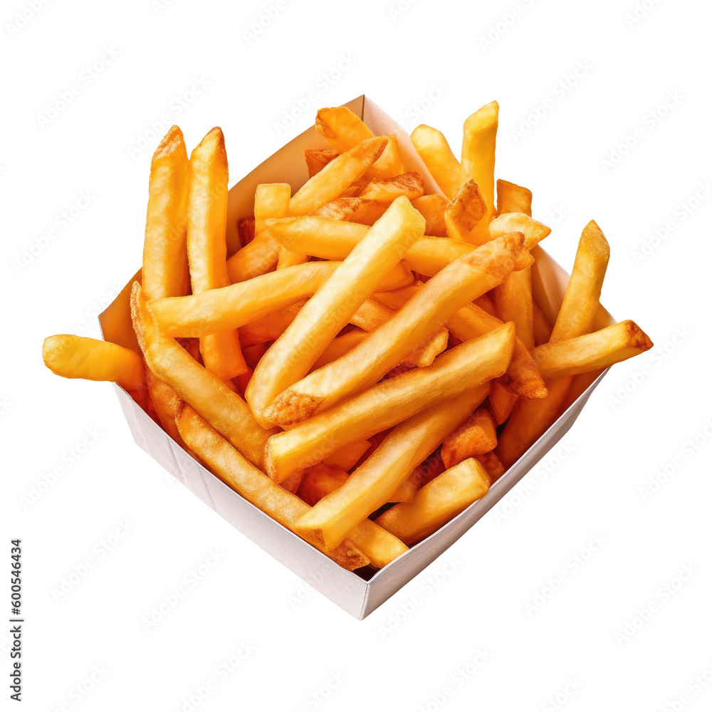 paper basket of french fries isolated on a transparent background, generative ai paper basket of french fries isolated on a transparent background, generative ai