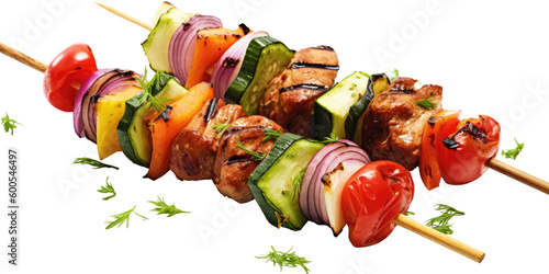 kebab skewers with vegetables isolated on a transparent background, generative ai