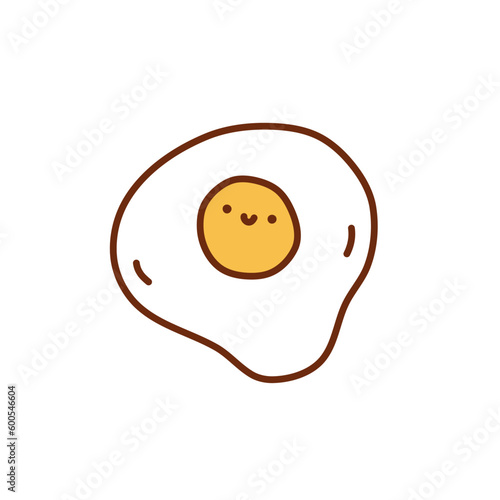 Cute fried egg isolated on white background. Vector hand-drawn illustration in kawaii doodle style. Perfect for various designs, cards, decorations, logo, menu, recipes.