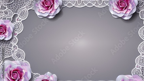 Timeless Elegance: A Delicate Touch of White Lace and Pearls on a Grey Background photo
