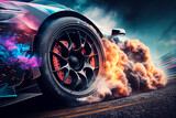 Sport car with smoke on the road. Generative AI