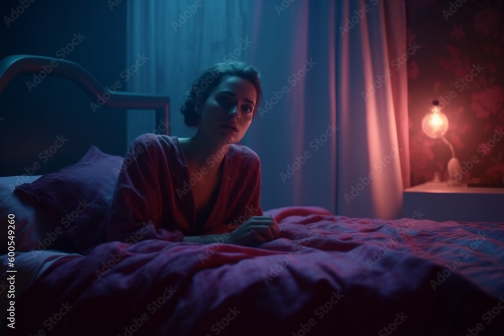 Woman Struggling with Insomnia and Sleep Paralysis in Bed, nightmares. Generative Ai Woman Struggling with Insomnia and Sleep Paralysis in Bed, nightmares. Generative Ai