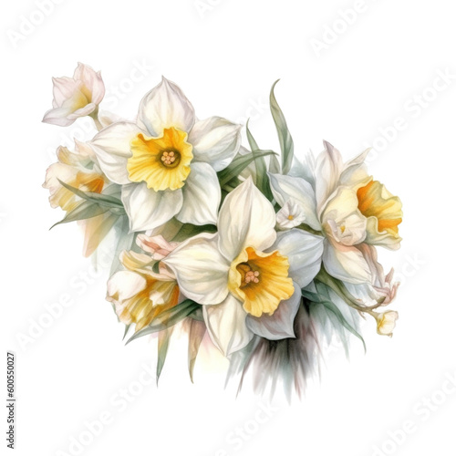Watercolor bouquet of daffodils on a transparent background created with Generative AI