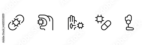 Medical chip icon, medical robotics icon vector set design with Editable Stroke. Line, Solid, Flat Line, thin style and Suitable for Web Page, Mobile App, UI, UX design.