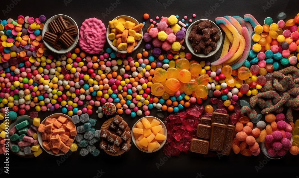 a table topped with lots of different types of candies.  generative ai
