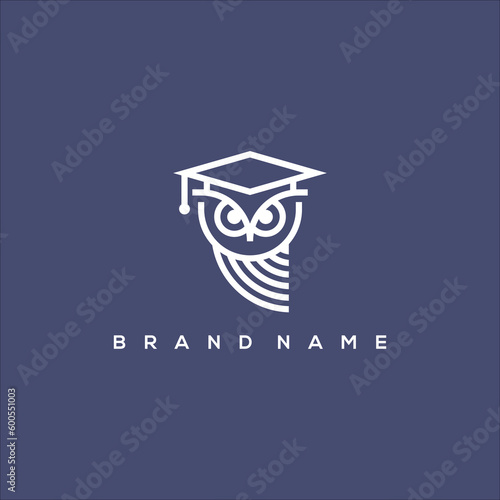 Line art owl and academy logo vector