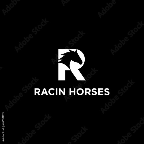 initial R and horse racing logo vector