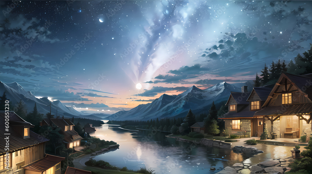 Obraz premium Stunning Nighttime Landscapes: Capturing the Beauty of Nature, Fantasy, and Abstract Art in Ultra-Detailed Quality
