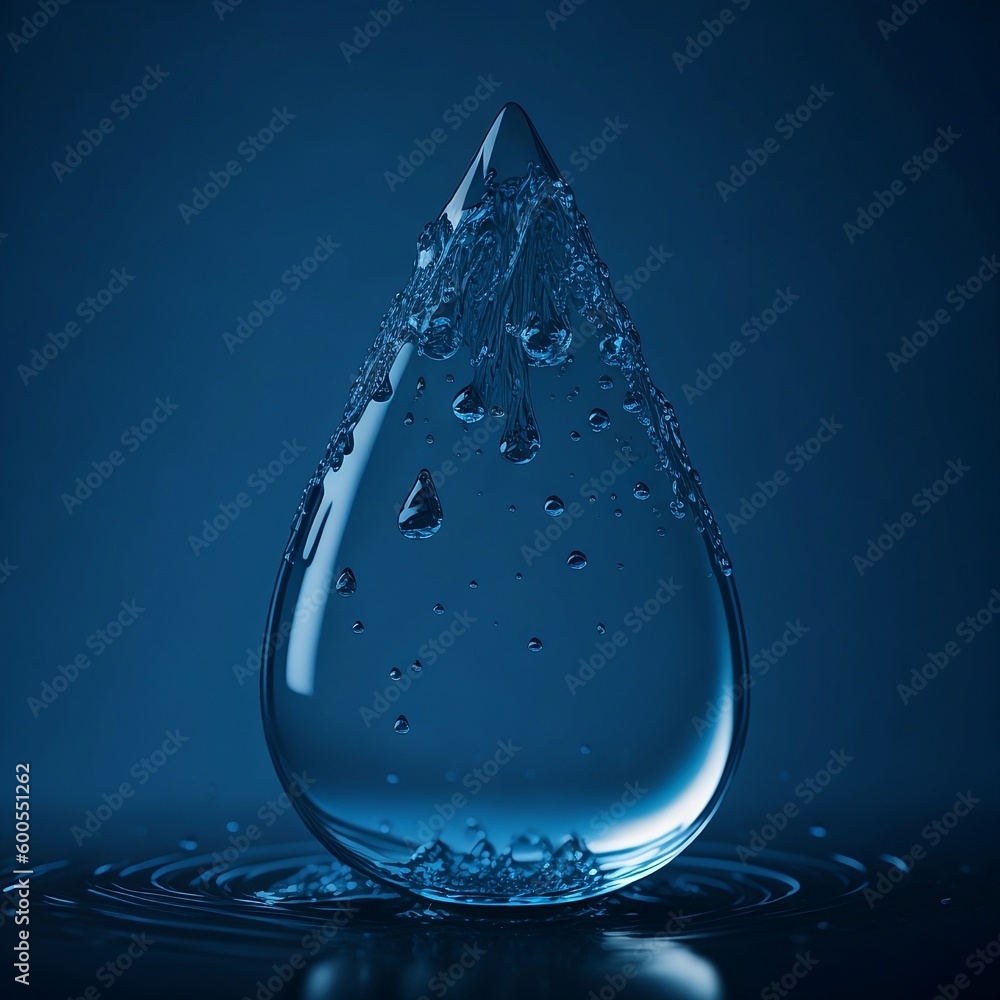 Clear Water Droplet with Blue Background - AI Generated