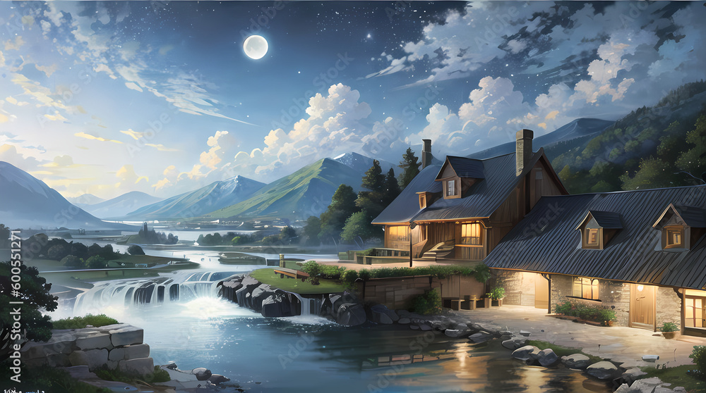 Naklejka premium Stunning Nighttime Landscapes: Capturing the Beauty of Nature, Fantasy, and Abstract Art in Ultra-Detailed Quality