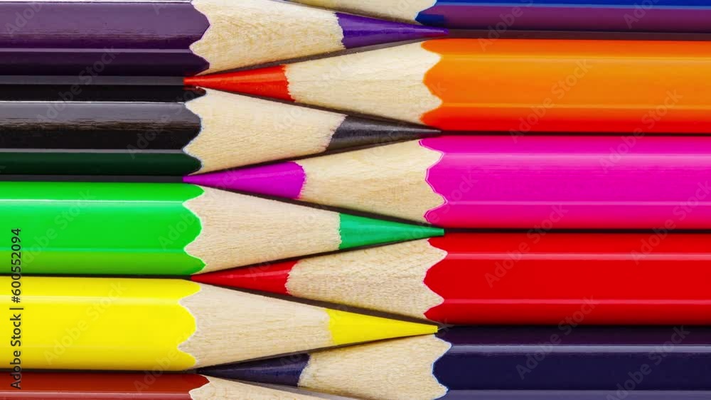 Colored pencils sharpened, moving sideways, close-up macro
Colored pencils sharpened, moving sideways, close-up macro