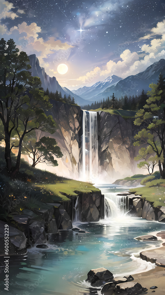 Fototapeta premium Stunning Nighttime Landscapes: Capturing the Beauty of Nature, Fantasy, and Abstract Art in Ultra-Detailed Quality