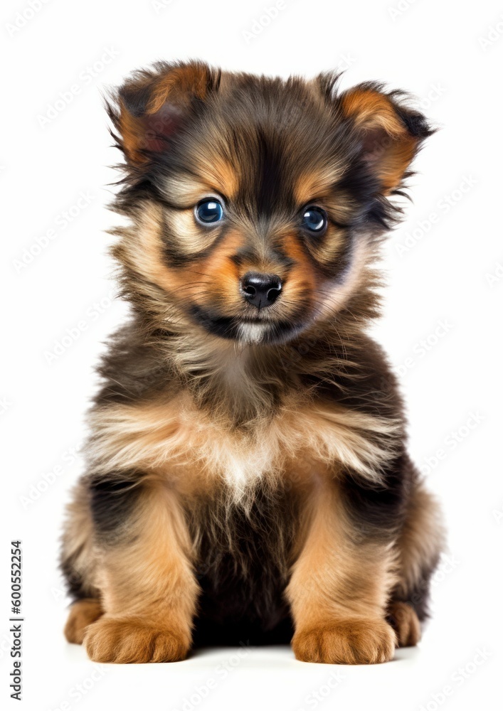 Portrait of happy and smiling cute puppy dog on white background. Generative AI. Portrait of happy and smiling cute puppy dog on white background. Generative AI.