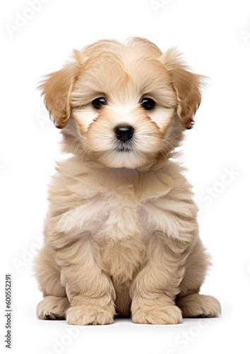 Portrait of happy and smiling cute puppy dog on white background. Generative AI.